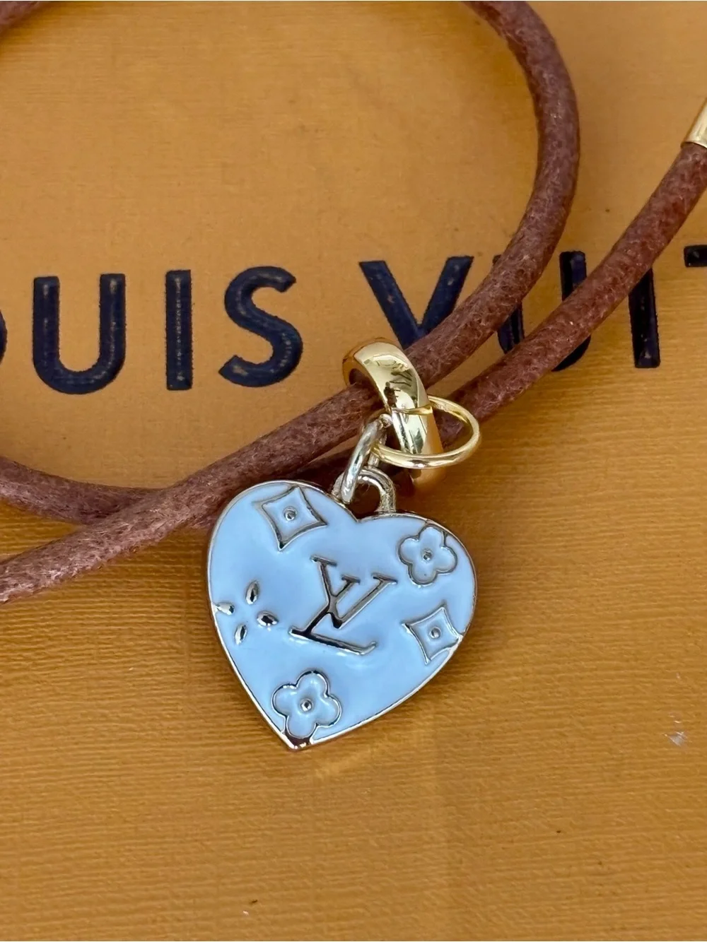 Louis Vuitton Heart Charm, Genuine Leather Toggle Clasp Gold-Plated Bracelet